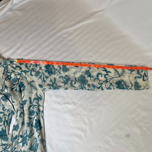 IKKS French Floral Linen Blouse Long Sleeves Gauzy Collared Button Down Size L - Picture 6 of 7